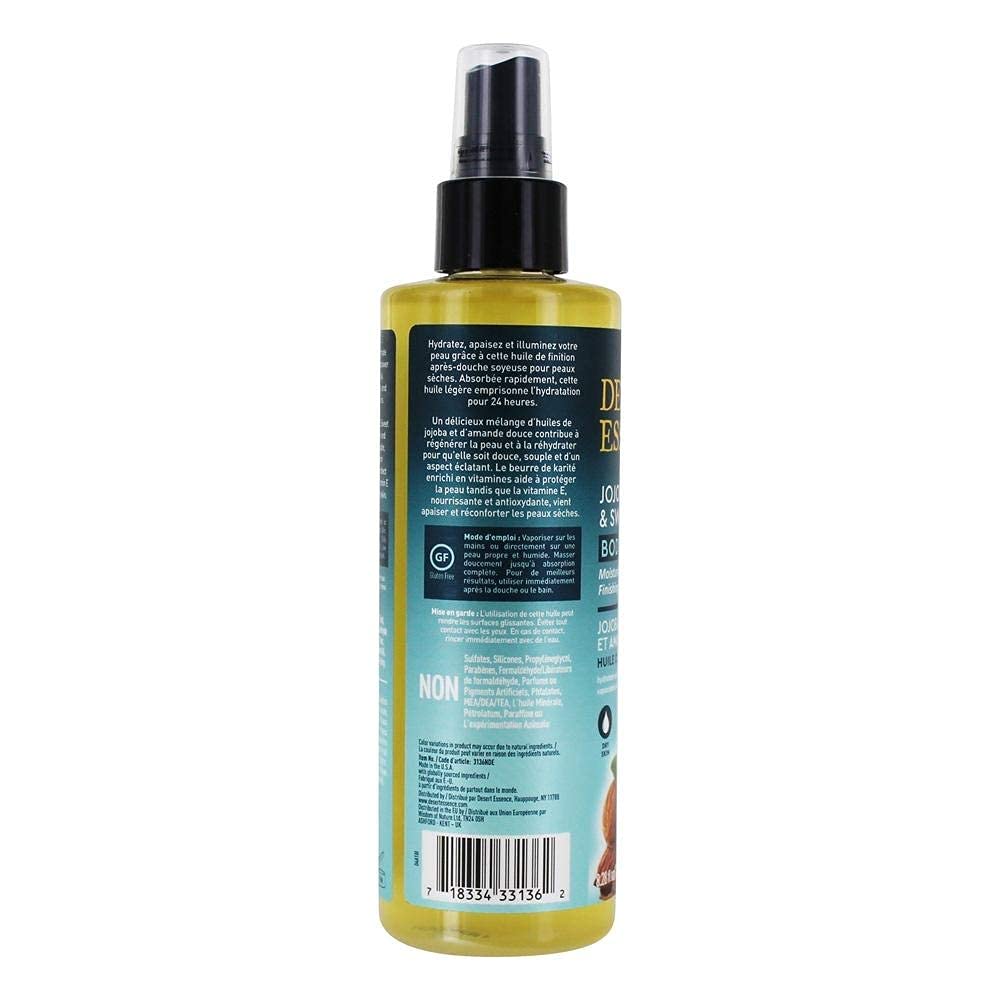 Desert Essence Jojoba & Sweet Almond Body Oil - 8.28 Fl Ounce - Provides 24 Hour Moisture - Vitamin E - Vitamin Enriched Shea Bu
