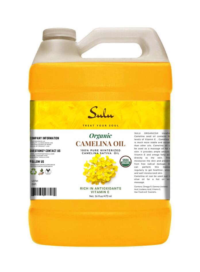 SULU ORGANICS 100% Pure Cold Pressed Extra Virgin Unrefined Camelina Seed Oil (8 oz)