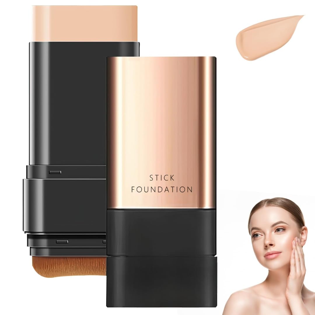Piharva 2In1 AntiWrinkle Foundation Stick  LongTarm Cream Makeup Stick With BuiltIn Blending Brush For Smooth Coverage & F
