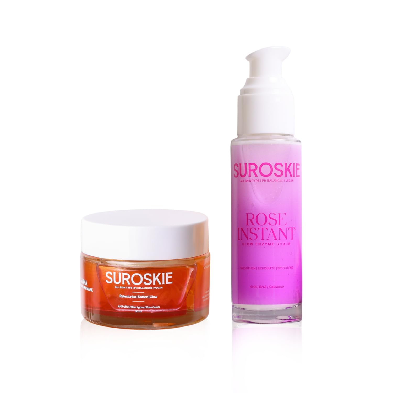 Suroskie Rose Instant Enzyme Face Scrub & Rosanna Glow Face Mask Combo (Pack Of 2*50Ml) | For Fine Lines & Clear Dark Spots | Gl
