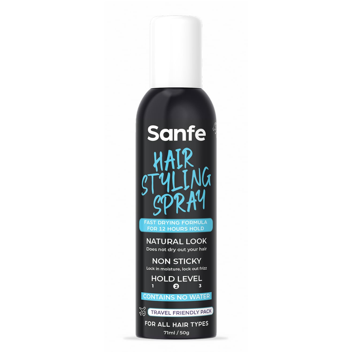 Sanfe Hair Styling Spray | Fast Drying Formula, For 12 Hours Hold | Natural Look, Non-Sticky | Contains No Water, For All Hair T
