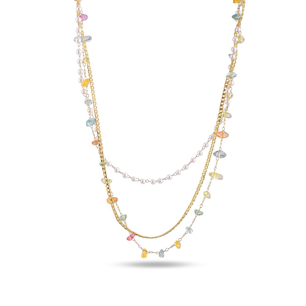 Palmonas Rainbow Of Gems Layered Necklace For Women  18K Gold Plated Necklace, WomenS Jewellery | Gift For Girls & Women