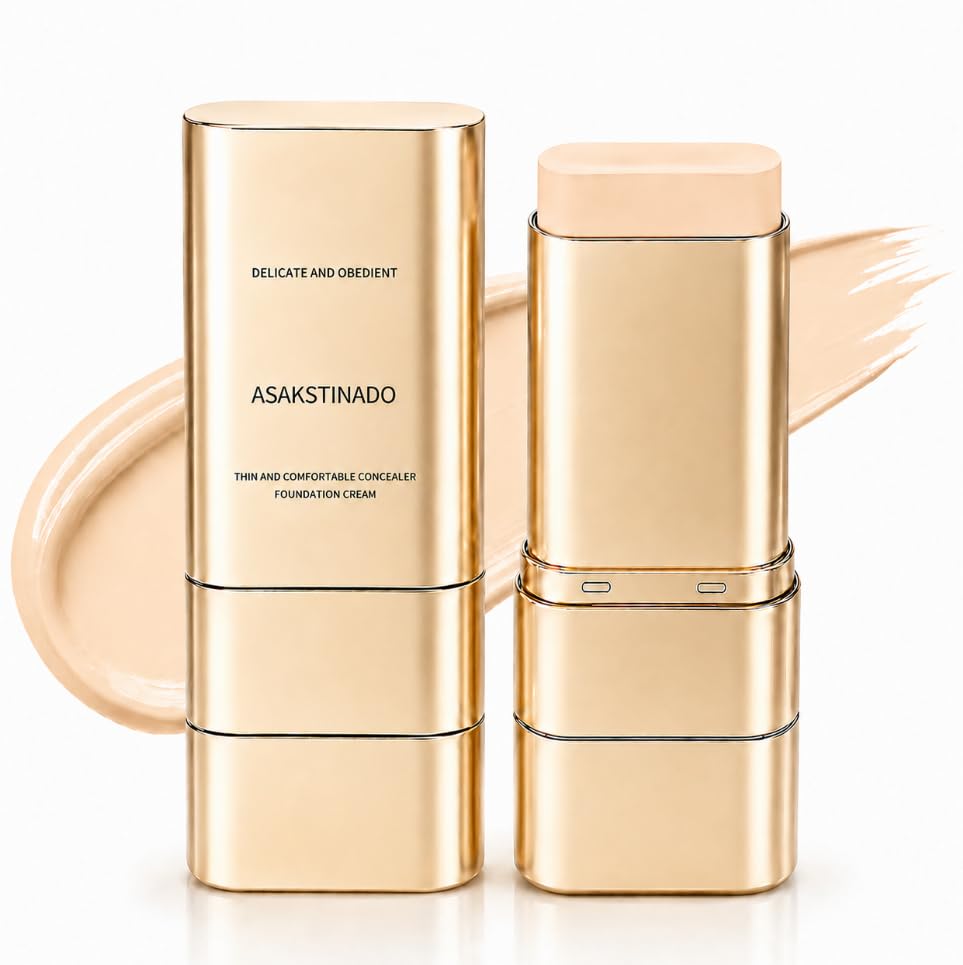 Korea Foundation Stick with BuiltIn Brush, AllinOne Foundation and Concealer Makeup, Lightweight NonCakey Cream Formula, Nat