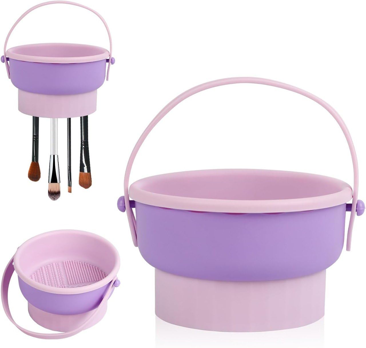 Apurk 3 In 1 Makeup Brush Cleaner Bowl With Brush Drying Holder Makeup Brush Scrubber For Makeup Brush Makeup Sponge Powder Puff