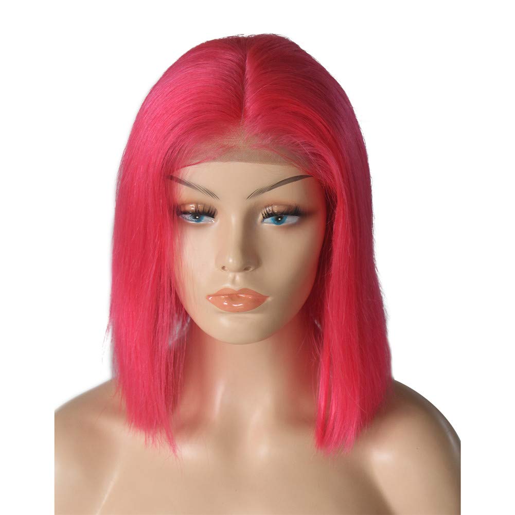 Glueless Hot Pink Bob Wigs Human Hair 100% Brazilian Remy Hair13x4 HD Transparent Pink Straight Bob Wigs Baby Hairline with Pre 