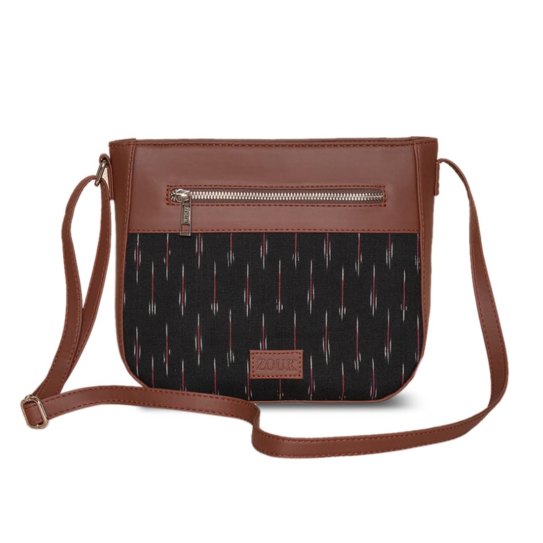 Zouk Womens Handcrafted Black Ikat GreRed U Shaped Sling Bag