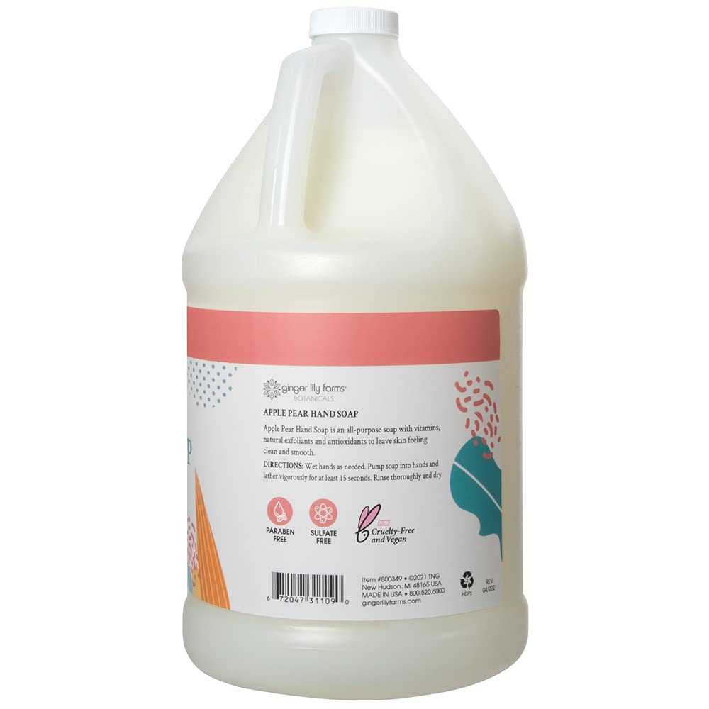 ginger Lily Farms Botanicals All-Purpose Liquid Hand Soap Refill, 100% Vegan & cruelty-Free, Apple Pear Scent, 1 gallon (Pack of