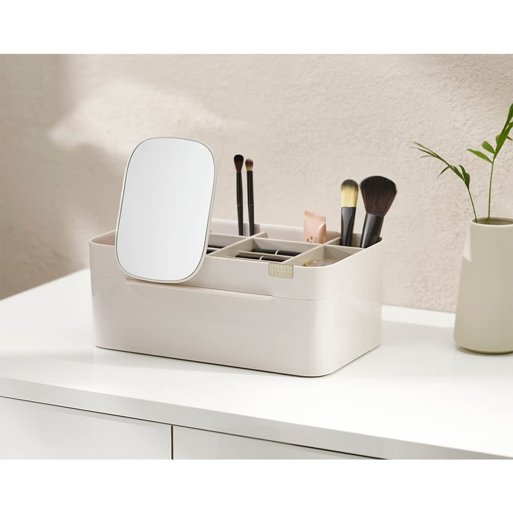 Joseph Joseph 75005 Viva Makeup Cosmetic Storage Organizer with Drawer, Large with Mirror, Shell, Cream