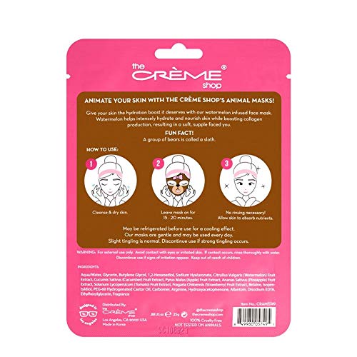 The Crme Shop Animated Miss Bear Face Mask, Hydrating Face Mask, Korean Skincare Mask With Watermelon, Animal Face Mask Sheet, W