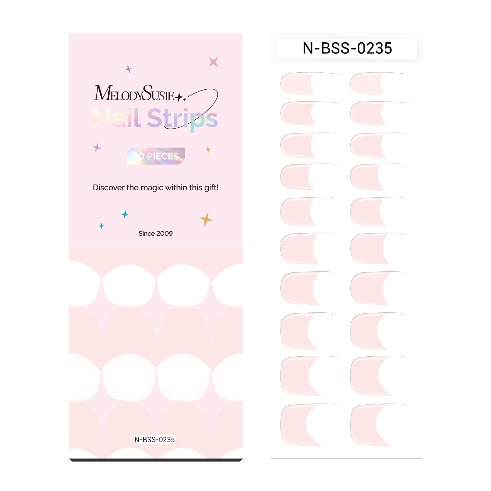 MelodySusie Semi Cured Gel Nail Strips (Pink French Tips)- Works with Nail lamp, Salon-Quality, Long Lasting, Easy to Apply & Re