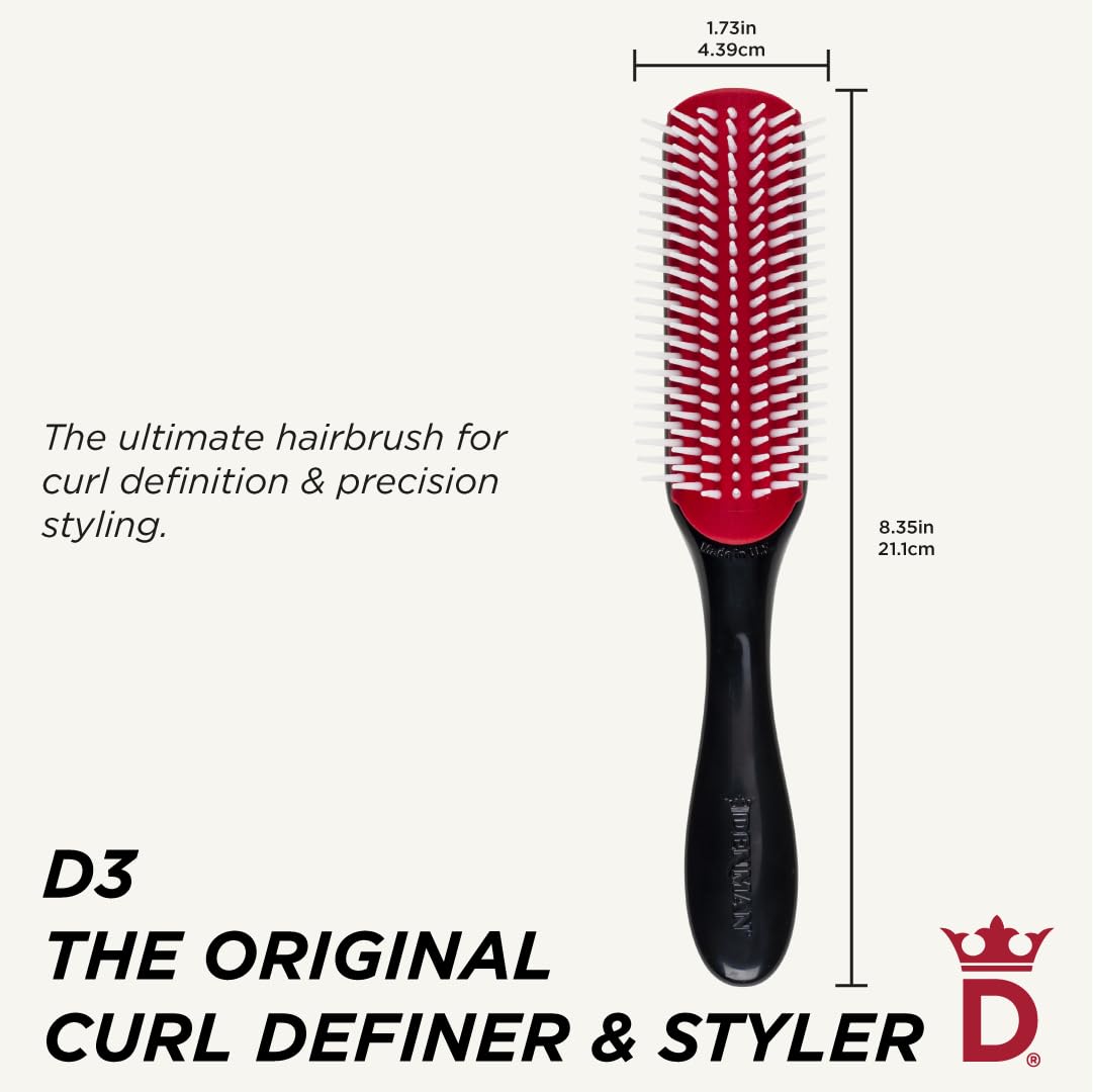 Denman Curly Hair Brush D3 (Black & Red) 7 Row Styling Brush for Detangling, Separating, Shaping and Defining Curls - For Women