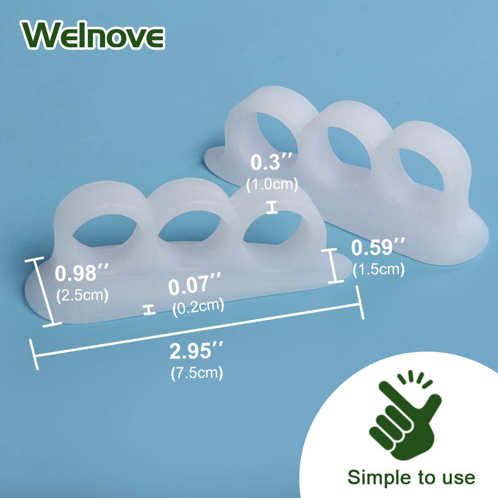 Welnove Hammer Toe Crests Straightener 4 Pcs Gel Toe Support Pads Cushion(3 Loops White) Relief For Overlapping-Curled-Hammer-Cl