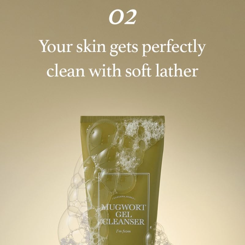 I'M From Mugwort Gel Cleanser 150Ml, Mugwort 60%, Calming, Soothing, Mild Low Ph Korean Face Wash For Sensitive Skin, Irritated