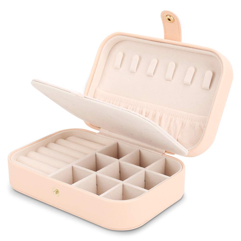 (Pink)  FEISCON Travel Jewellery Case Jewellery Organiser Box with Two Layer Portable Small Jewellery Storage Case Accessories 