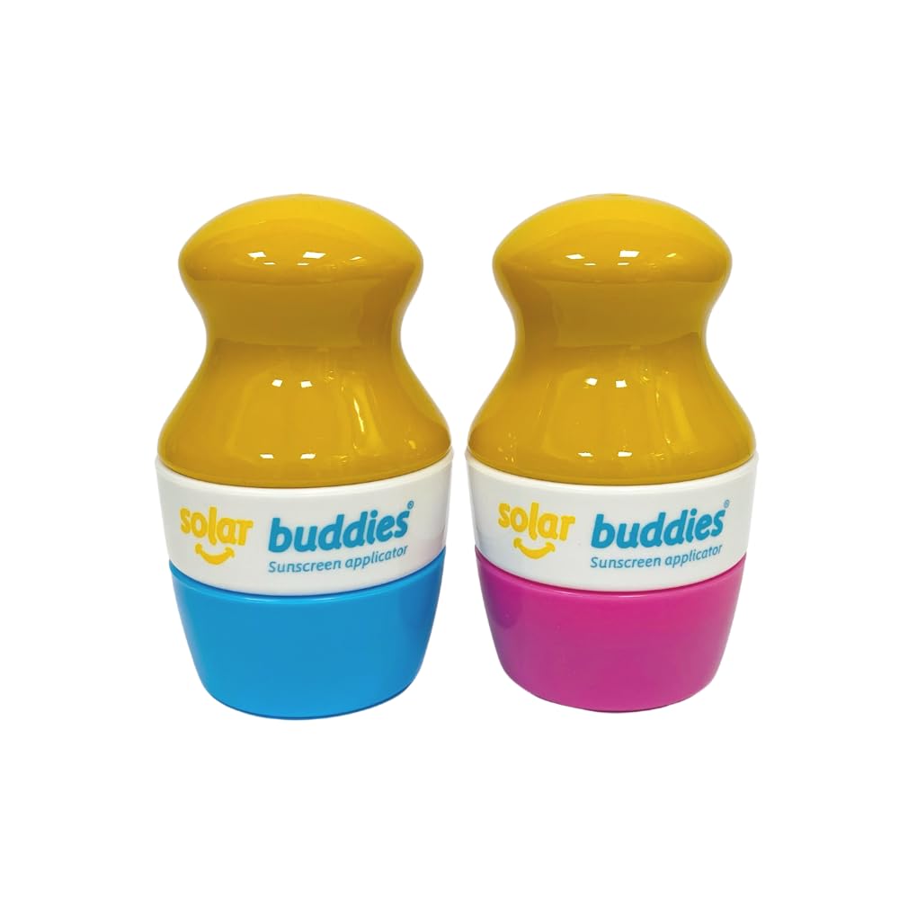 Solar Buddies Sunscreen Applicator - Blue & Pink Duo - Bpa-Free Refillable Roll On Sponge Sunscreen, Suncream & Lotion Applicato