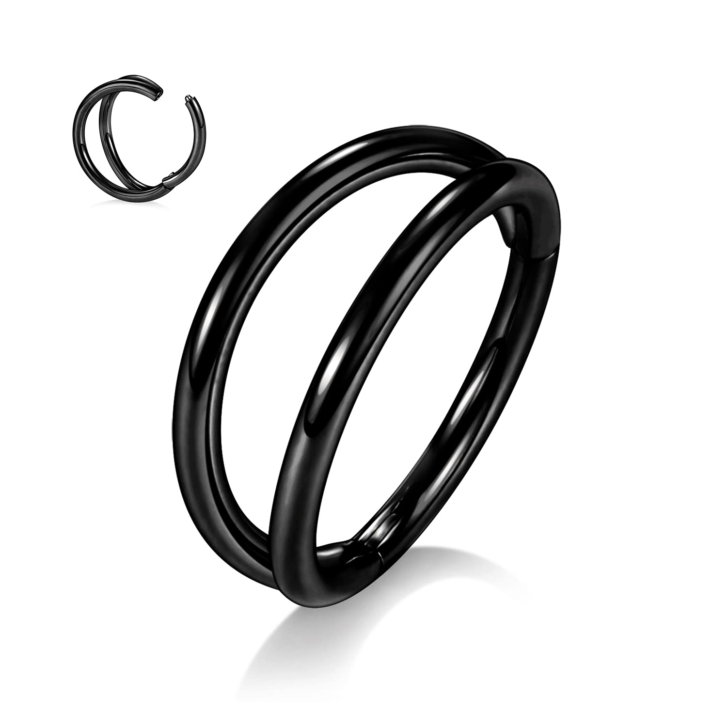 14G Double Nose Hoop Ring for Single Piercing 8mm Black Septum Jewelry Surgical Steel Helix Conch Cartilage Earring Snug Daith R