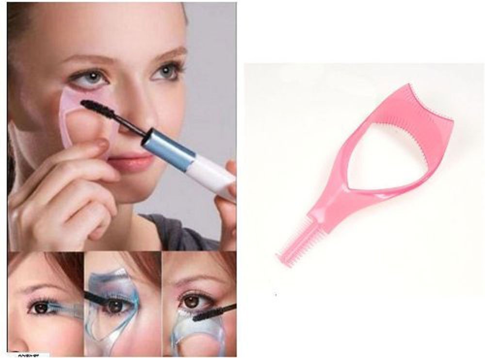3Pcs Plastic Makeup Upper Lower Eye Lash Mascara Guard Applicator With Comb Eyelashes Curlers Applicators (Pink)