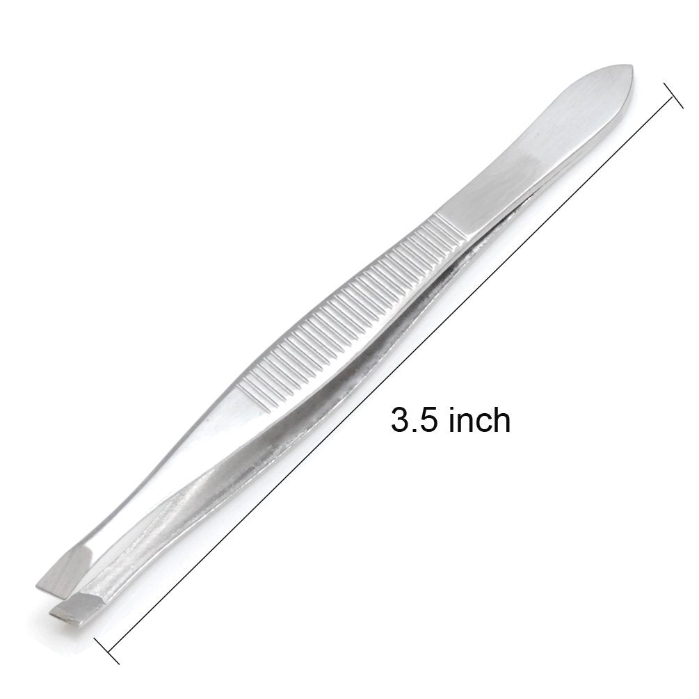 LUXXII Slant Tweezers - Precision Stainless Steel Hair Plucker, 3 Pack, Silver Tone, Model LH1094400