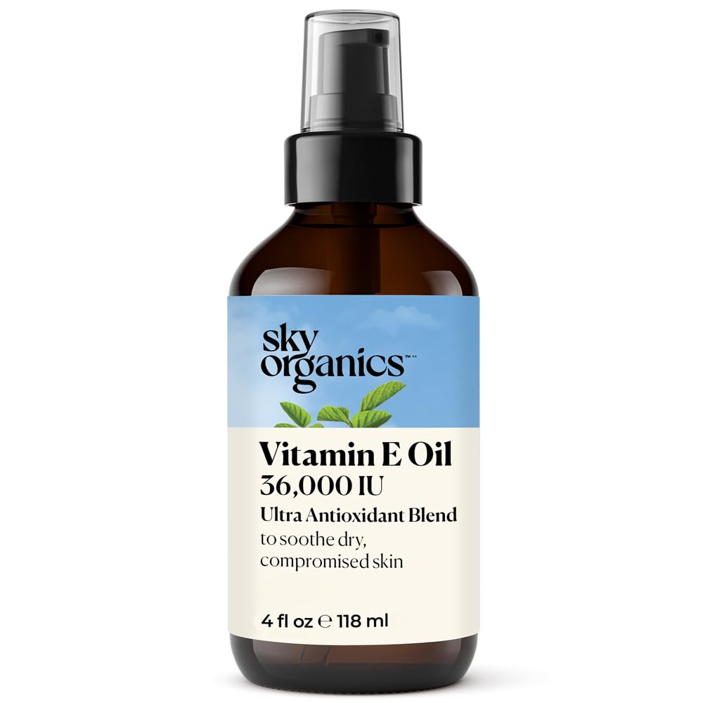 Sky Organics Vitamin E Oil for Face, 36,000 IU Ultra Antioxidant Blend to Deliver Reparative Moisture and Soothe Dry, Damaged & 