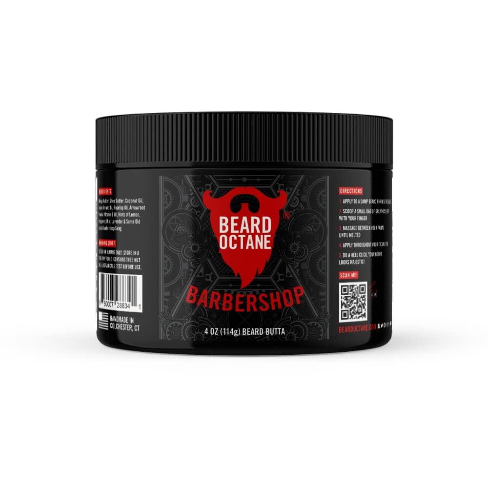 Beard Octane: Barbershop - Natural Beard Butter W/Shea Butter- 4 Oz - Healthy Softer Beards - Made In Usa - Premium Handcrafted