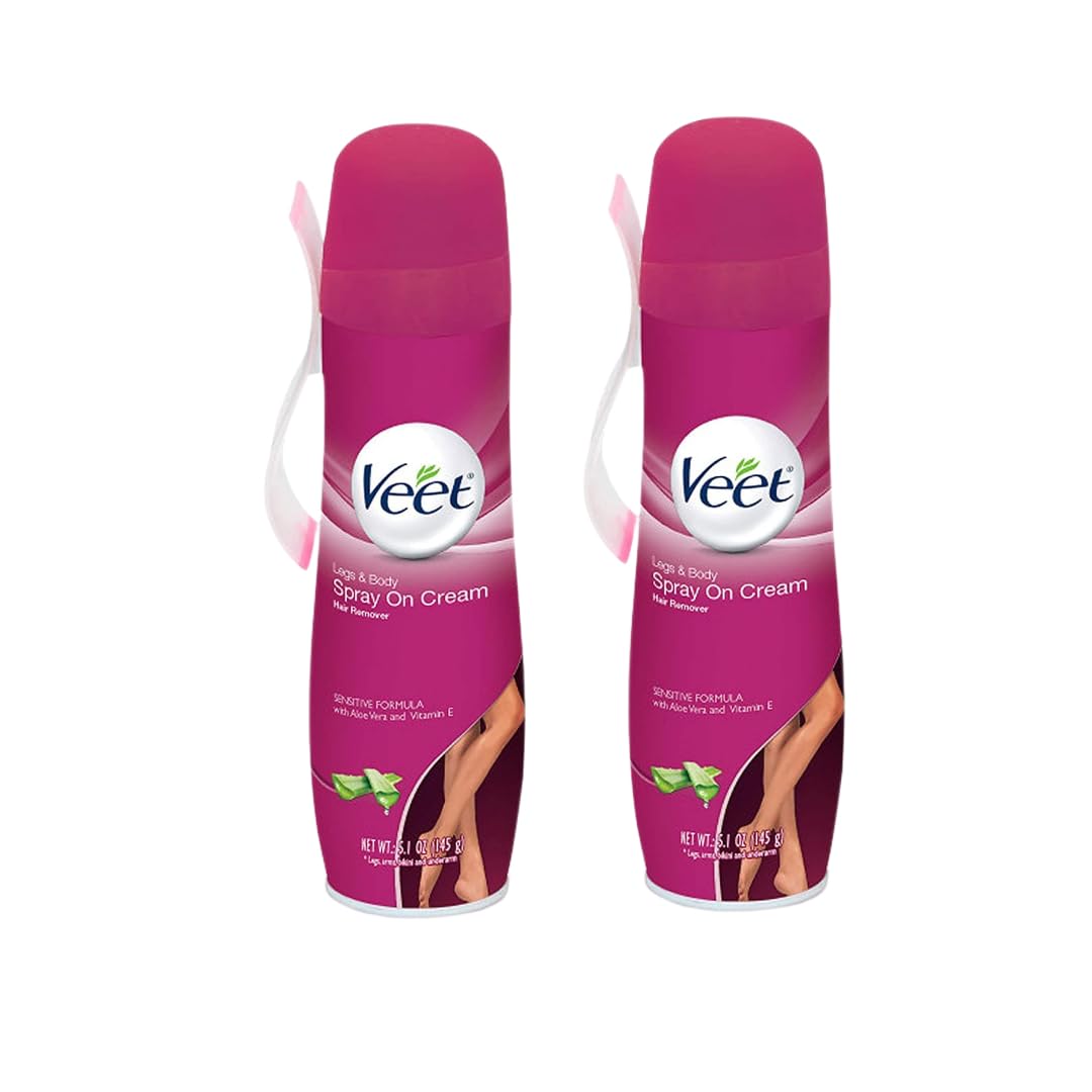 Veet Spray On Hair Removal Cream, 5.1 Oz, For Legs & Body (Pack Of 2)