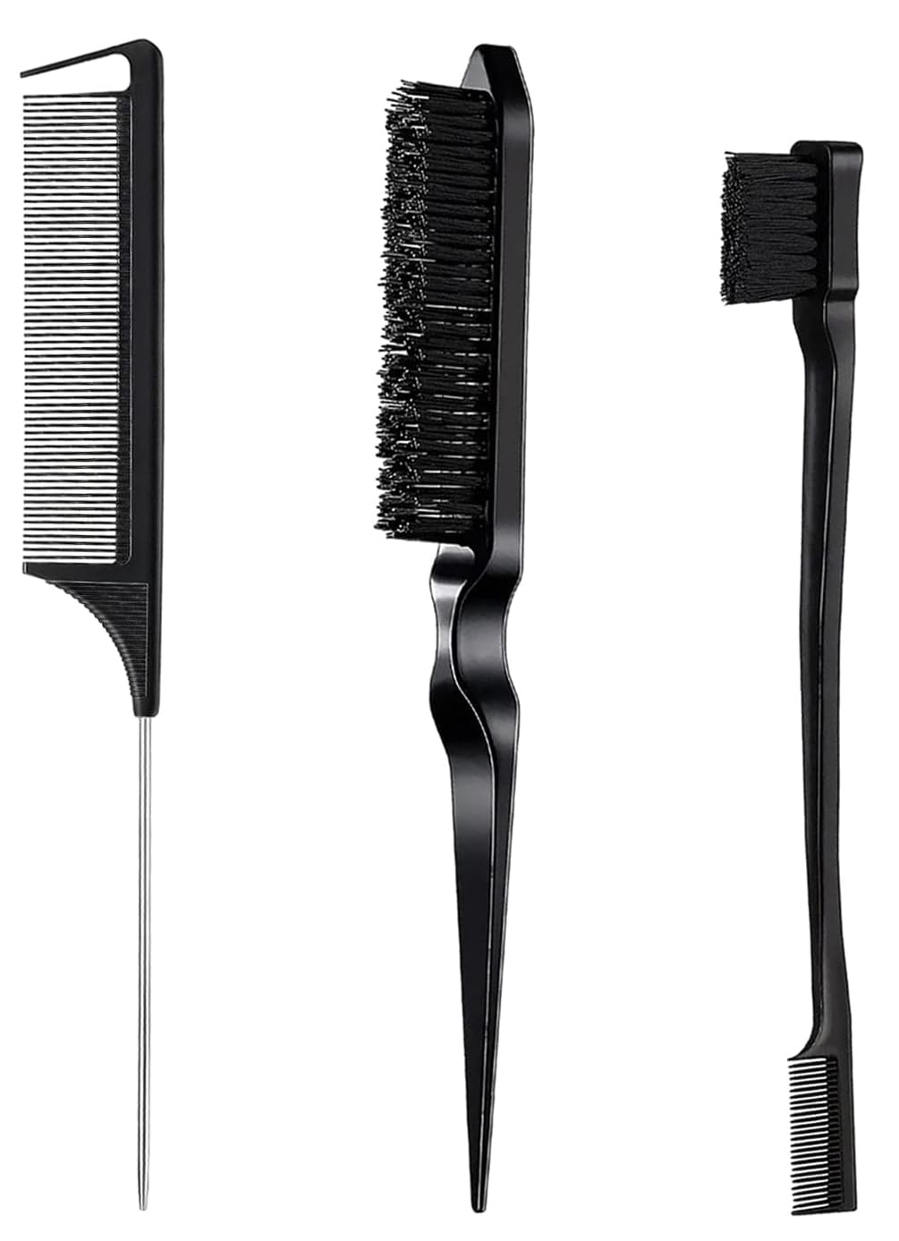 Slick Back Hair Brush, Edge Brush, Rat Tail Comb 3Pcs Hair Accessories Comb Set, Slick Back Hair Products for Smooth, Styling, T