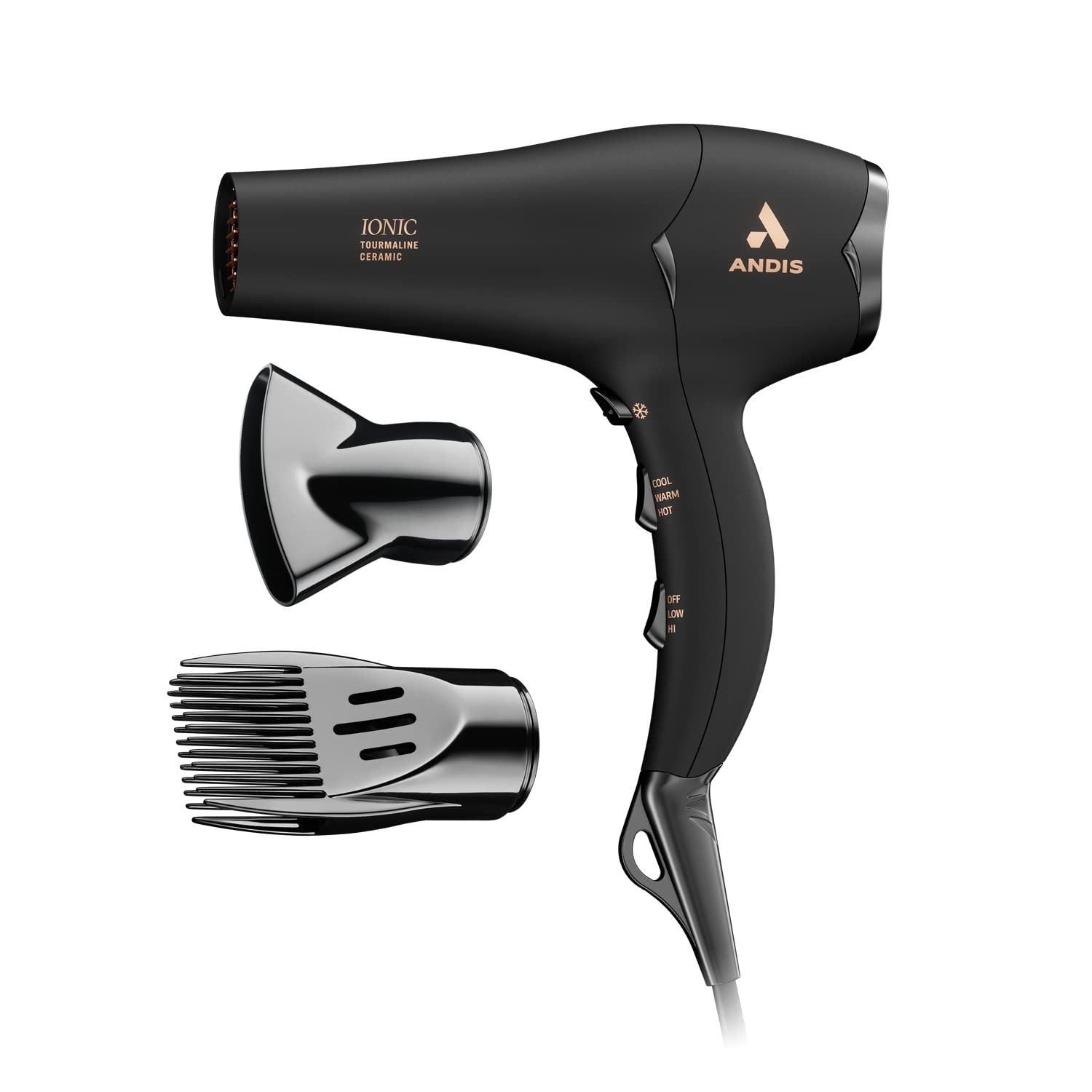 Andis 80750 1875-Watt Tourmaline Ceramic Ionic Salon Hair Dryer with Diffuser, Fast Dry Low Noise Blow Dryer, Travel Hairdryer f