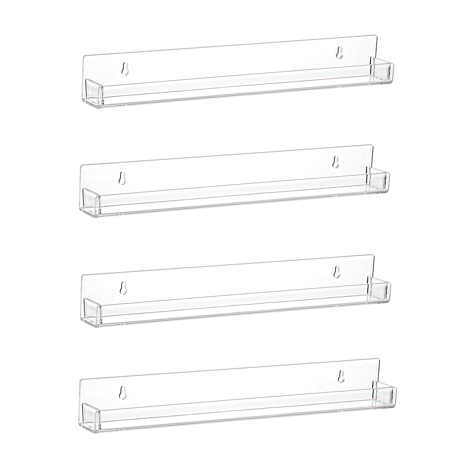 LikeU Nail Polish Rack Wall Mounted Shelf 4 Pack,Clear Acrylic Nail Polish Holder Organizer with Removable Anti-slip End Inserts