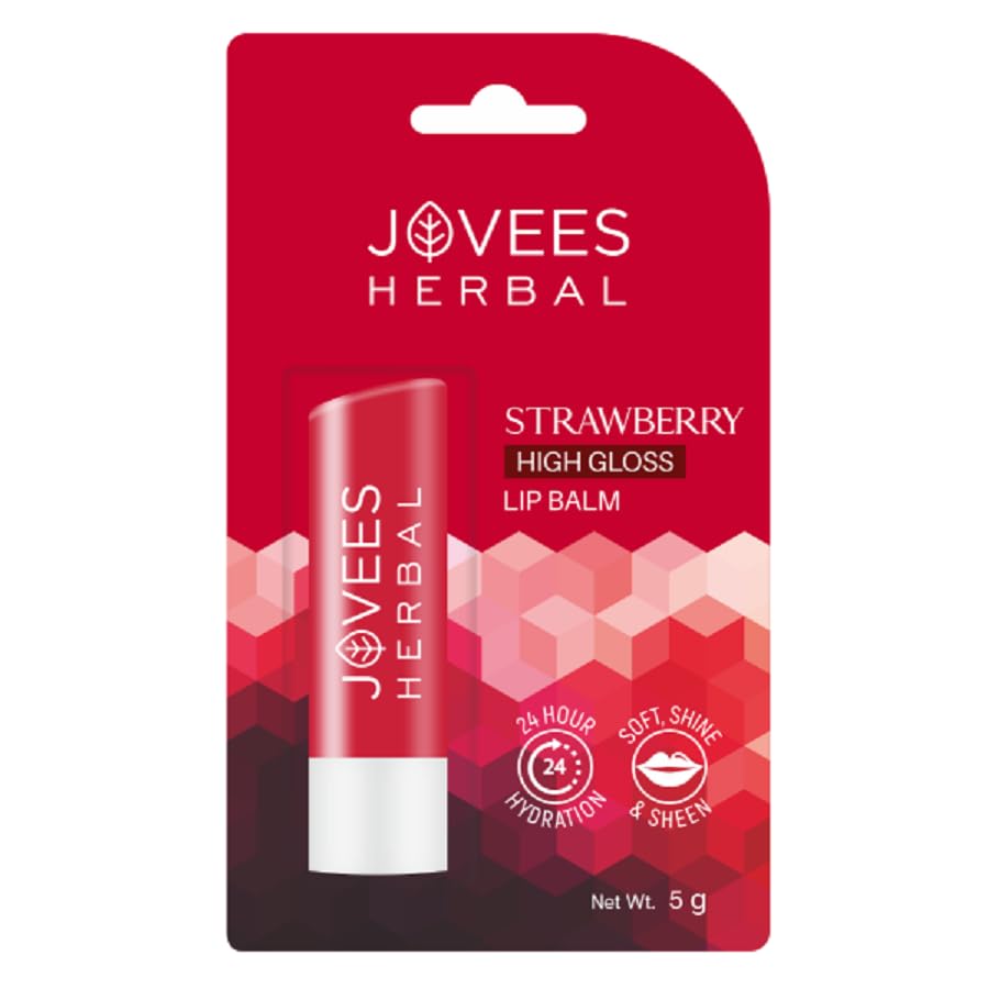 Jovees Herbal Strawberry High Gloss Lip Balm For Soft, Glossy And Supple Lips | 24 Hour Hydration | Rejuvenates Dark, Pigmented,