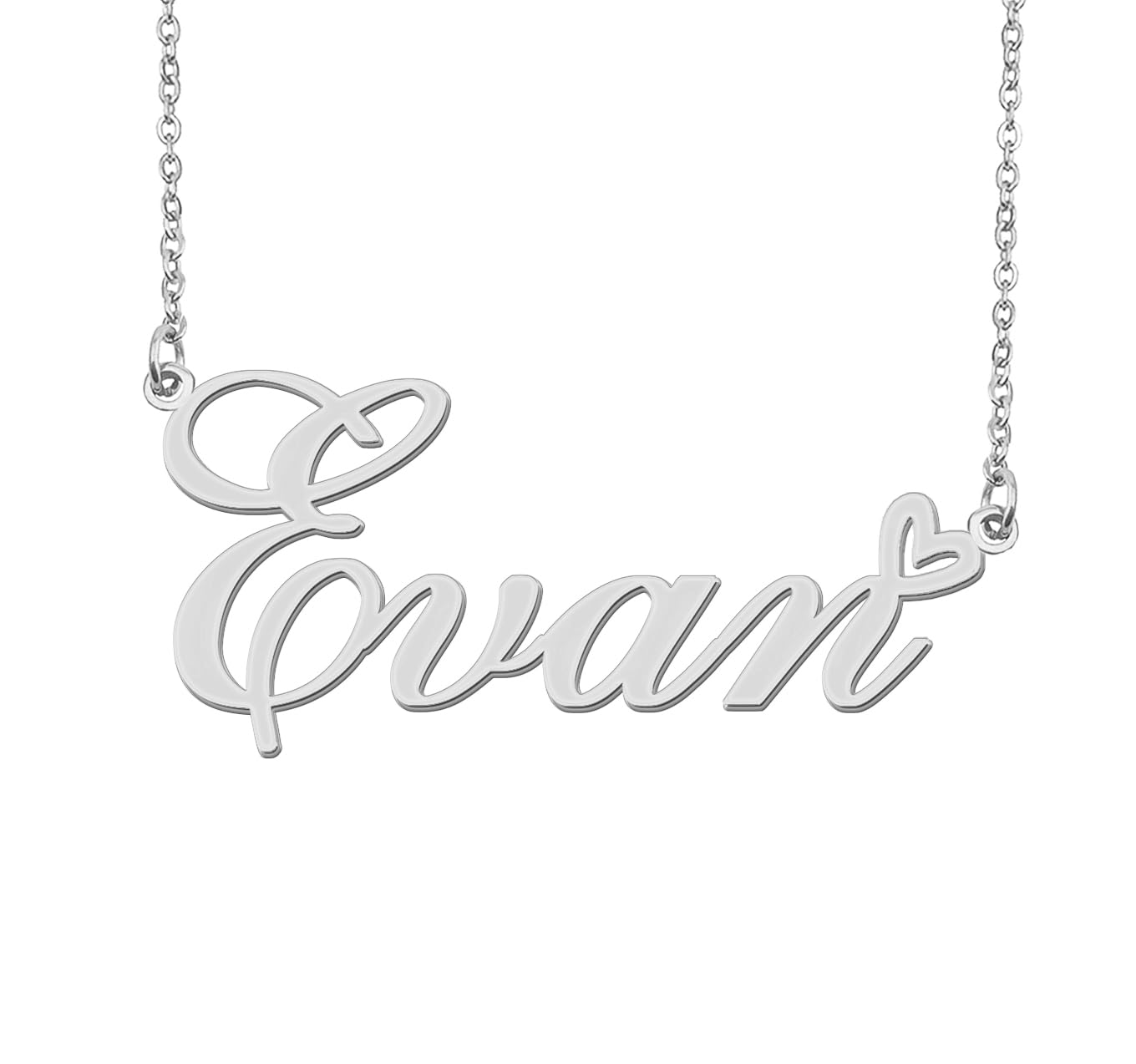Aoloshow Stainless Steel Silver Evan Heart Name Necklace Charm Pendant Jewelry for Mom Best Friends