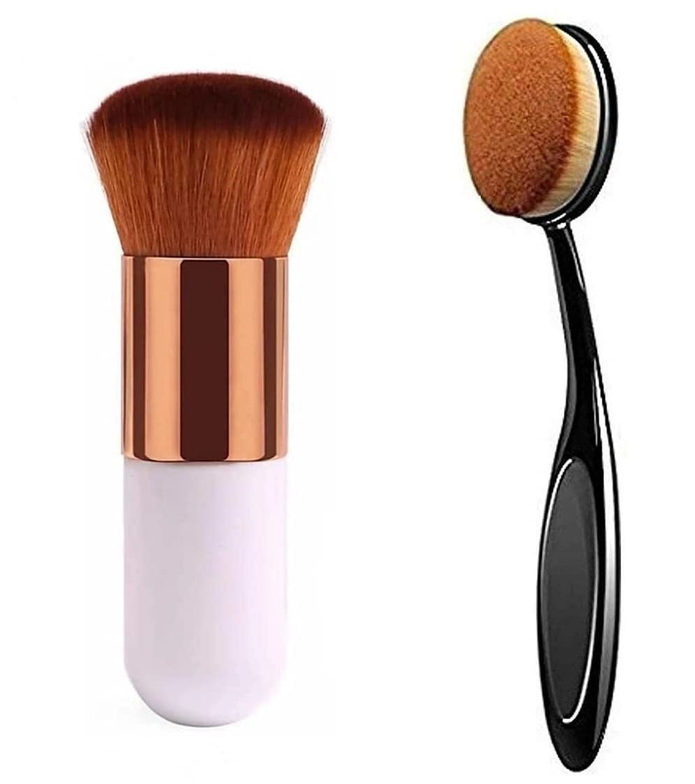 Sloane Synthetic And Smooth Hair Professional And Oval Foundation Brush Pack Of 2
