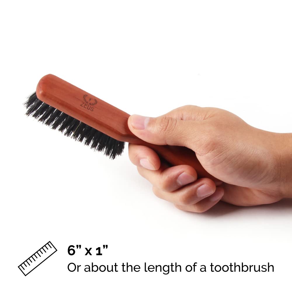 ZEUS Boar Bristle Beard & Mustache Brush with Extended Handle, Large 6 Firm-Bristle Beard Brush with Handle for Men (Made in Ger