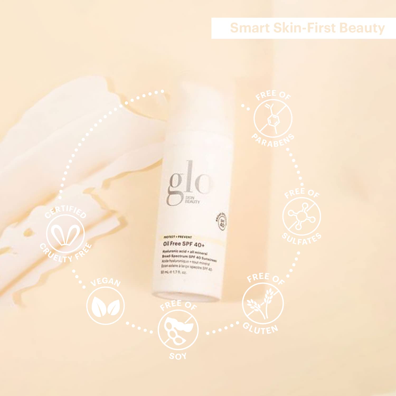 Glo Skin Beauty Oil Free Spf 40+ Hyaluronic Acid Infused All Mineral Sunscreen - Protect Against Sun Damage & Aging Environmenta