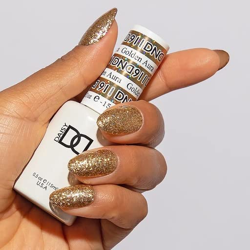 Dnd Gel Polish Set, Glitter Collection, Uv Gel Polish And Air Dry Nail Lacquer, Matching Chip-Free Polish Duo, 911 Golden Aura,