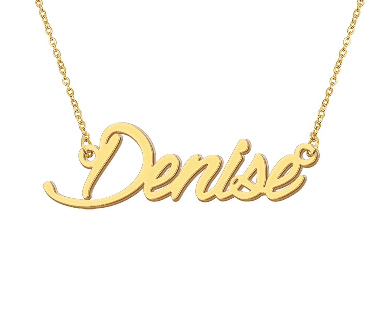 Aoloshow 18k Gold Plated Denise Initial Name Necklace Womens Nameplate Chain Necklaces Stainless Steel Jewelry for Womens Valent