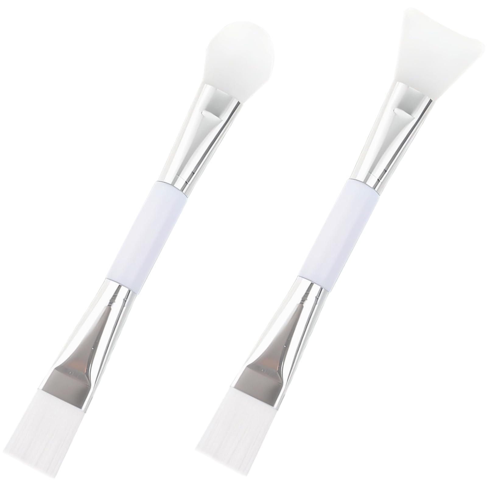 2PCS Clay Face Mask Applicator Brush  White, Dualended  Soft Silicone & Bristle for Facials, Skincare, Moisturizer, and Makeu