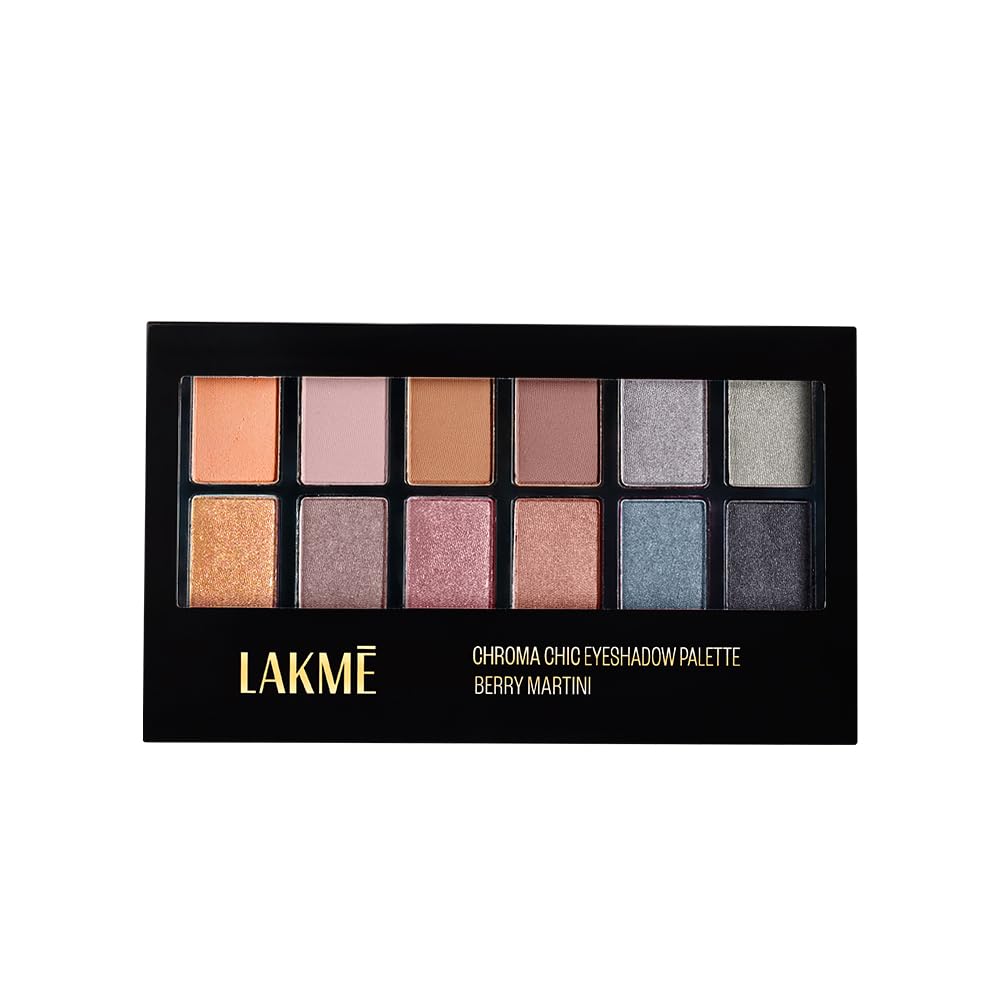 Lakm Glitterati Chroma Chic Eye Shadow Palette, Highly Pigmented, Shimmery, Lightweight, Stilettos|| 12 G