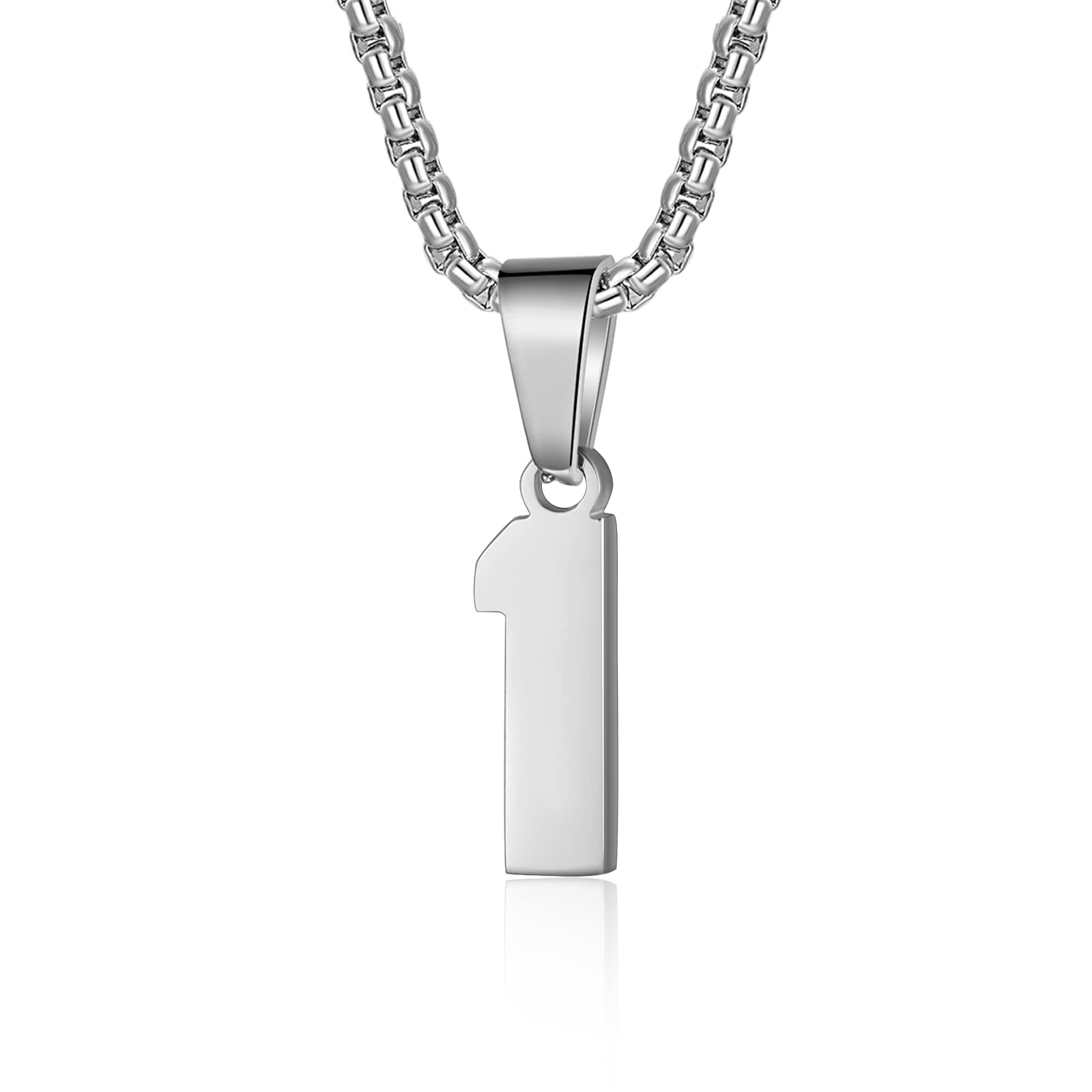 Number Necklaces Personalized Necklaces Silver Initial Number Pendant Stainless Steel Chain Movement Necklaces for Men Women (1)