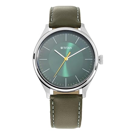 Titan Workwear Urban Edge Quartz Analog Green Dial Olive Green Leather Strap Watch For Men - Np1802Sl04