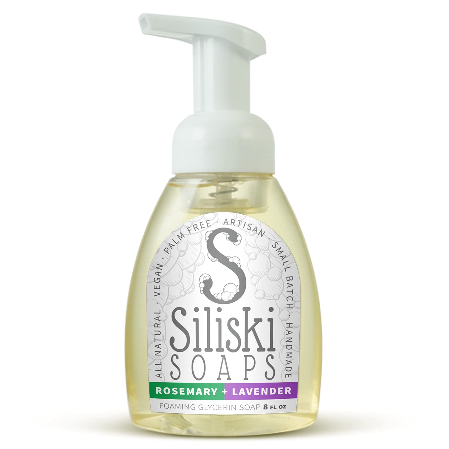 Simple Skincare by Siliski Foaming Glycerin Soap, All Natural, Vegan and Palm Free - Rosemary + Lavender, 8 FL Oz