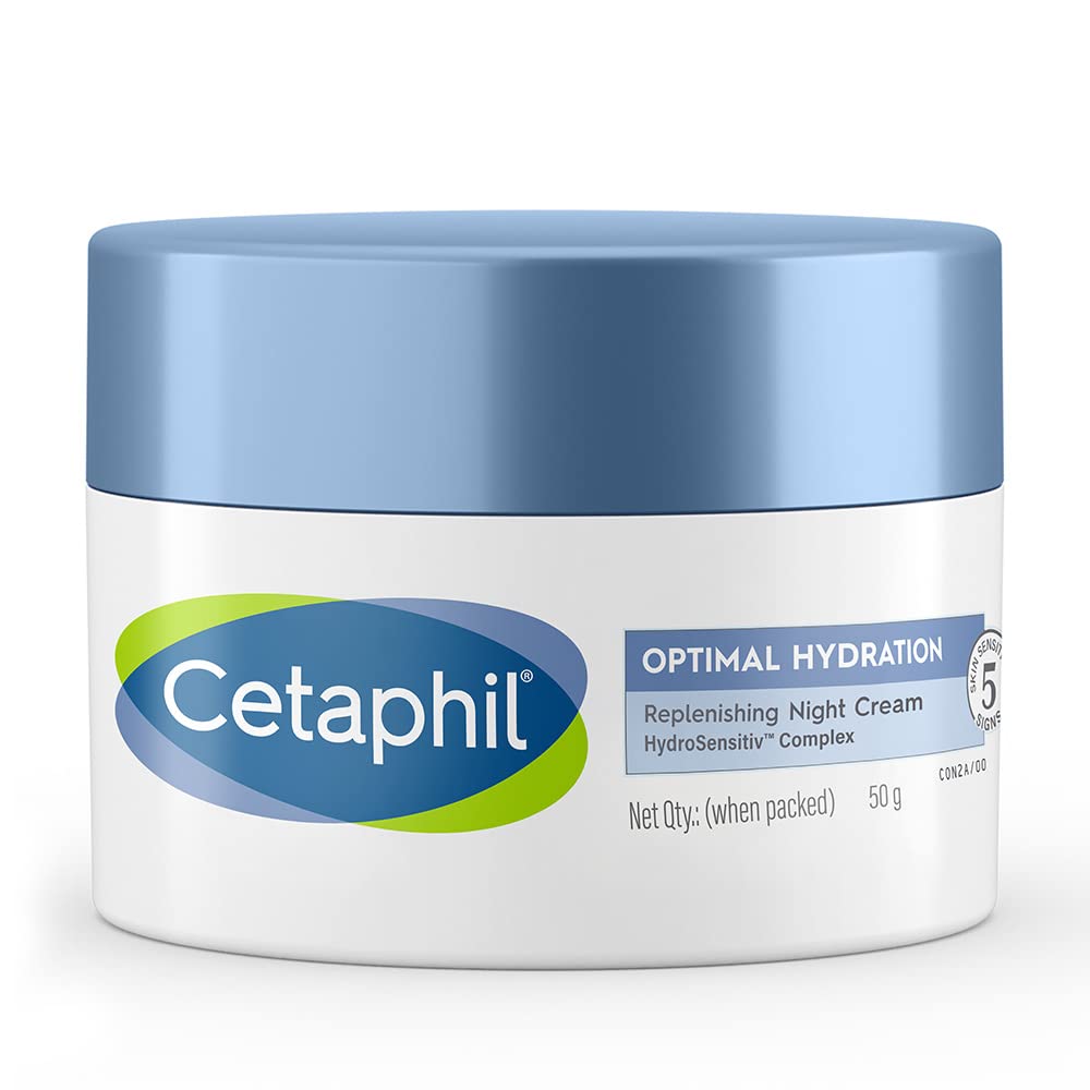 Cetaphil Optimal Hydration Replenishing Night Cream 50G | Lightweight & Fast Absorption | Hyaluronic Acid, Blue Daisy Extract, N