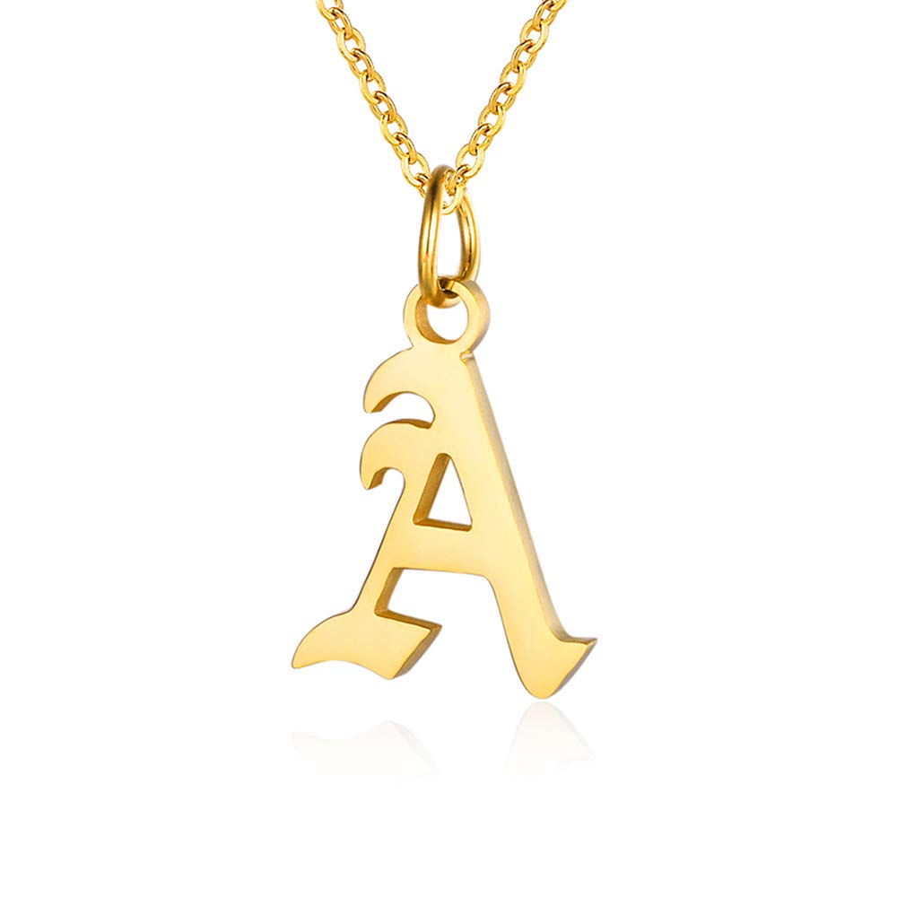 Letter Necklaces for Women Personalized Necklaces 18K Gold Plated Initial Pendant Old English Name Necklaces A-Z Bridesmaid Gift