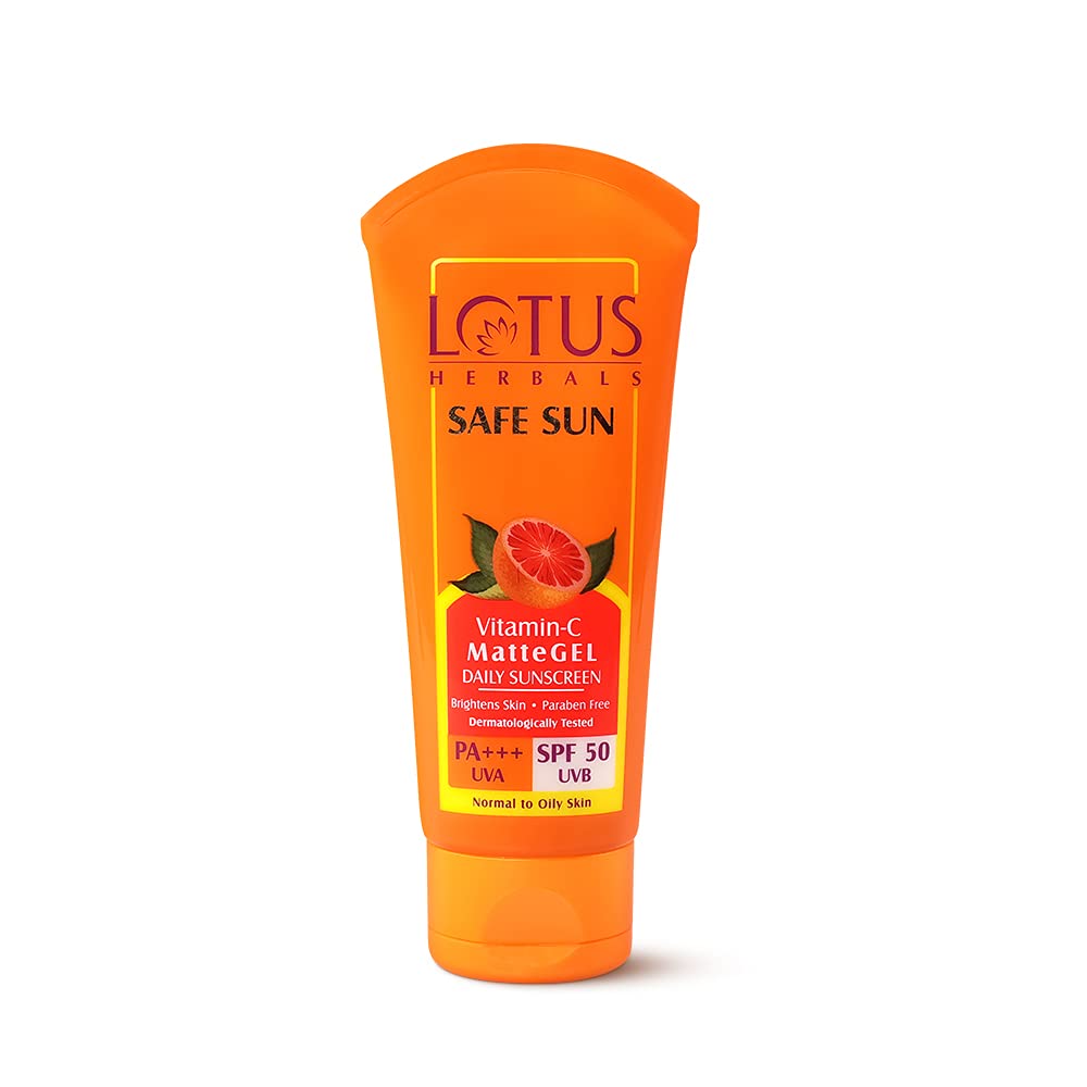 Lotus Herbals Safe Sun Vitamin C Matte Gel Daily Sunscreen Spf 50 Pa+++ Paraben Free Dermatologically Tested Anti Pollution Suit