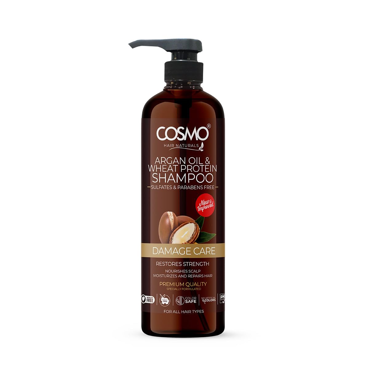 Cosmo Hair Care Damage Care Argan Oil & Wheat Protein Shampoo 1000ml  33.8 fl. Oz, Moisturizer & Repair Hair, Sulfates & Parabe