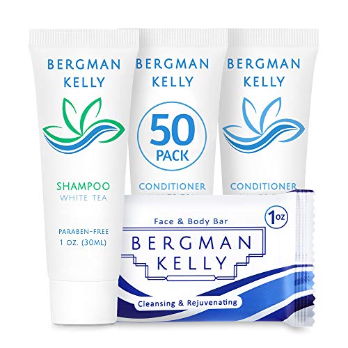 Bergman Kelly Rectangular Sanitary Soap Bars, Shampoo & Conditioner 3-Piece Set (1 Oz Each, 150 Pc, White Tea), Delight Guests W