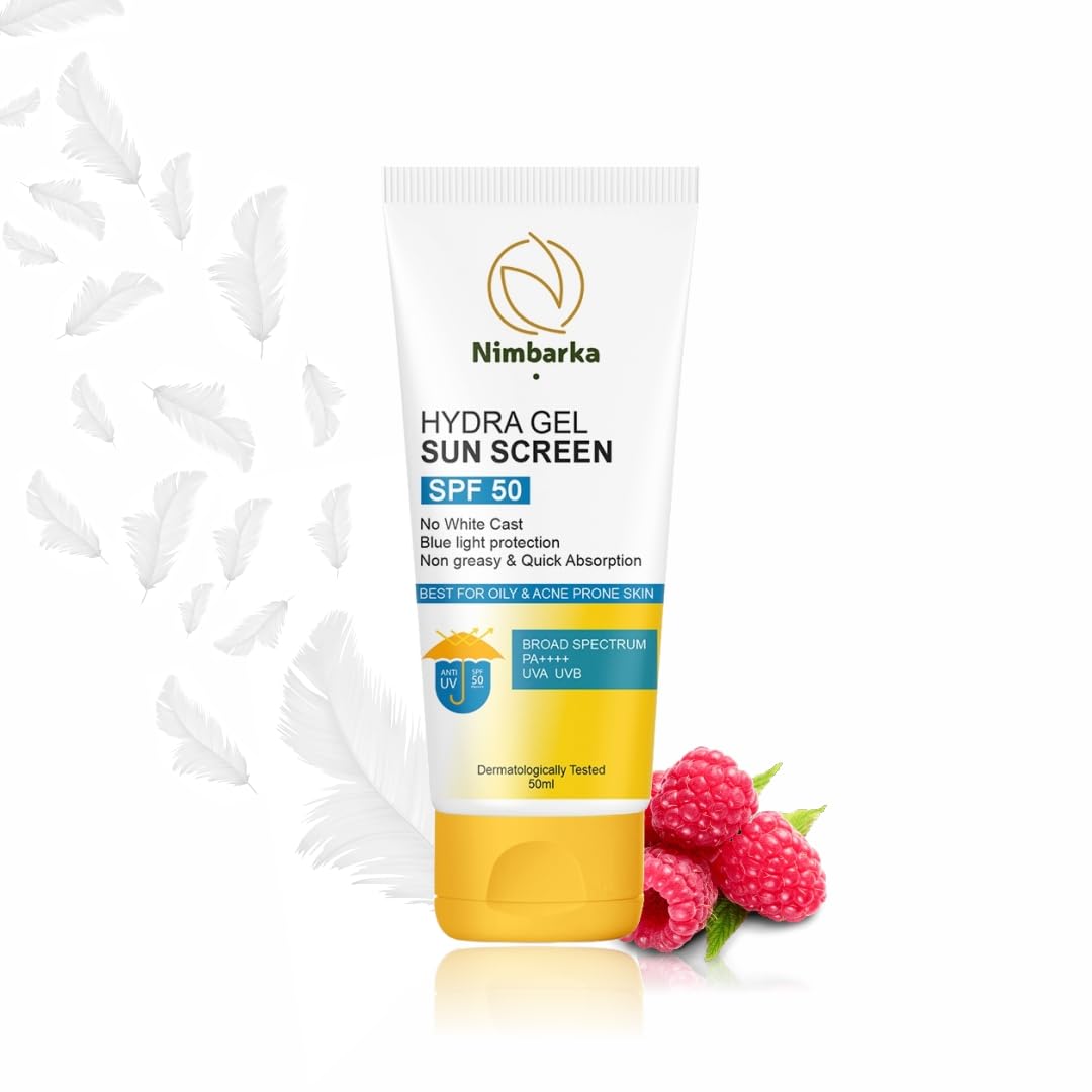 Nimbarka Hydra Gel Sunscreen SPF 50  Lightweight, BroadSpectrum PA++++ Protection for Sensitive & AcneProne Skin 50ML