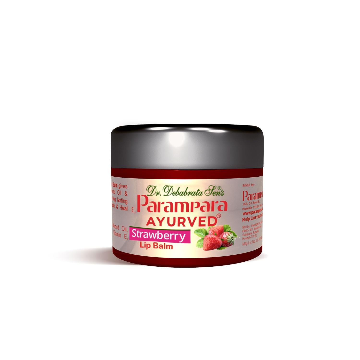Parampara Ayurved Strawberry Lip Balm | Herbal Lip Care Gel | Enriched With Strawberry Aloe Vera & Almond Oil | Long Lasting Moi