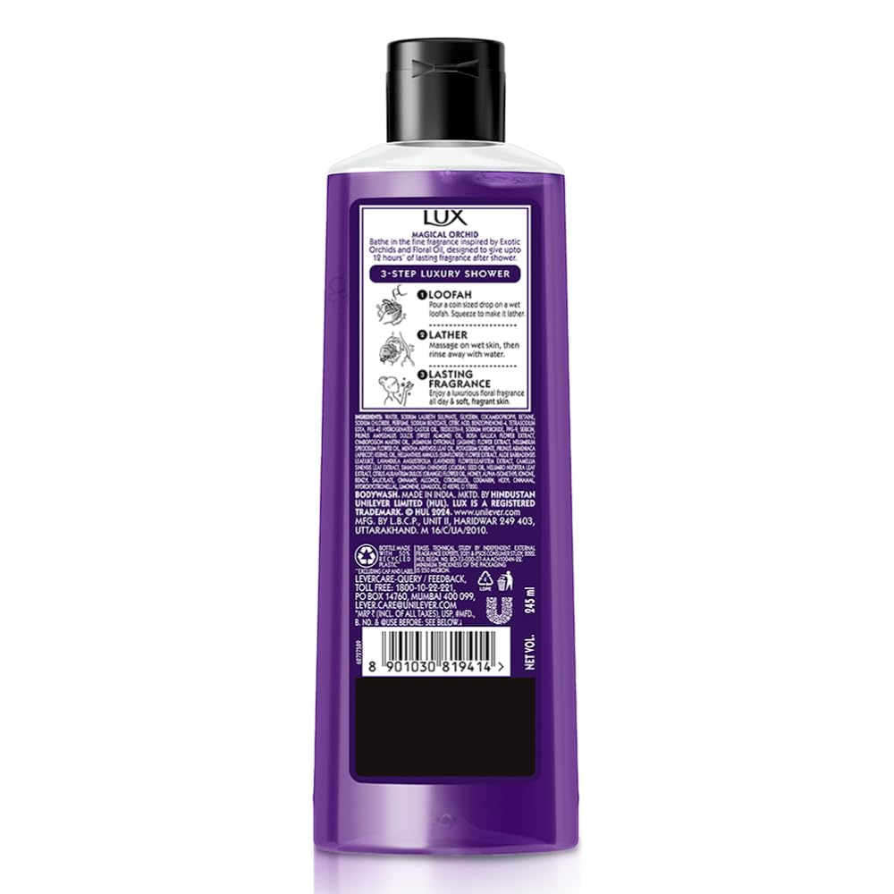 LUX Shower Gel Black Orchid & Juniper Oil, 245 ml / 8.28 FL OZ, Bodywash, Refreshing Fragrance, Perfect for Daily Use