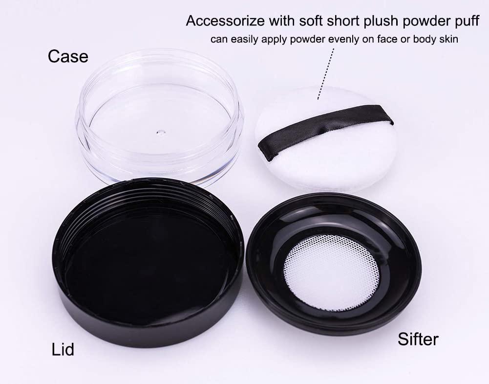 Akoak Capacity 10 Ml(0.33 Oz) No Leaks Empty Reusable Plastic Loose Powder Compact Container Diy Makeup Powder Case With Sponge