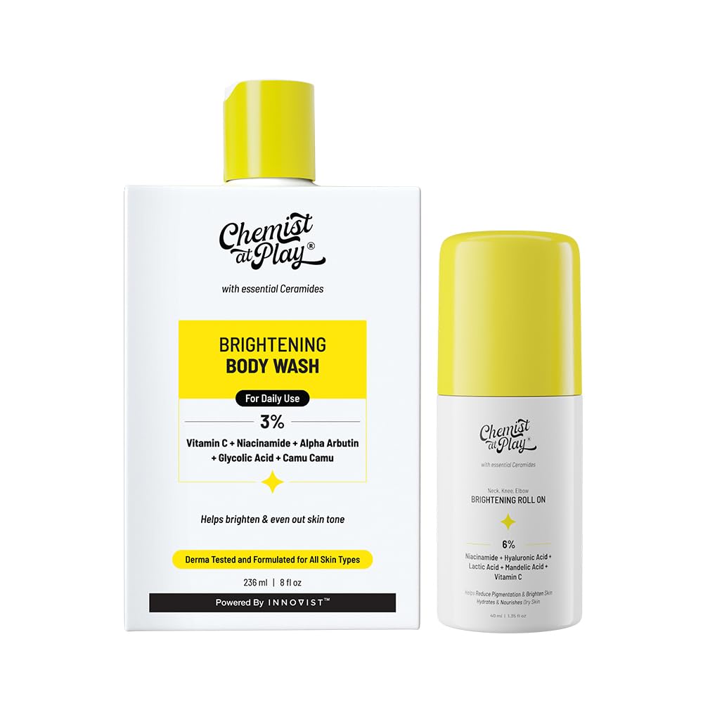 Chemist At Play Brightening Roll On For Neck, Knee & Elbow With 6% Vitamin C+ Hyaluronic Acid, Ahas, Niacinamide, & Ceramides 40